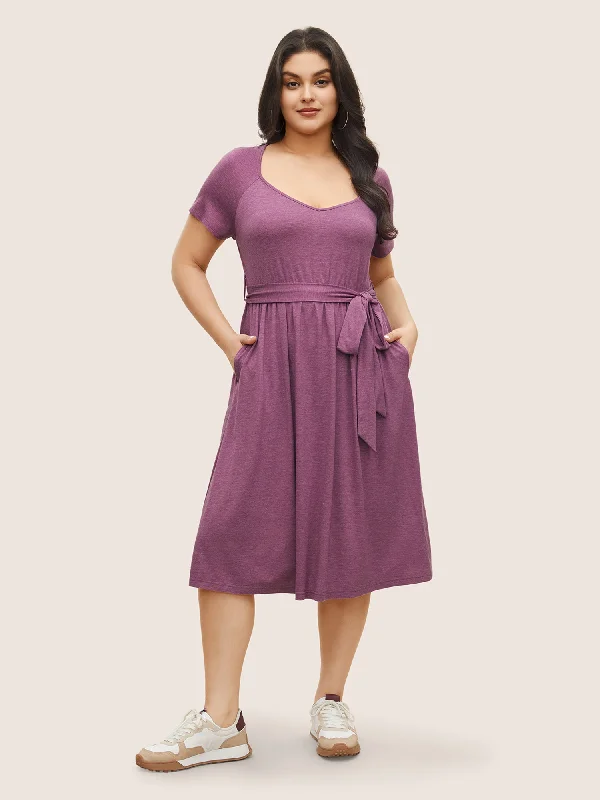 Supersoft Essentials Plain Raglan Sleeve Belted Dress Turtleneck Warm Winter