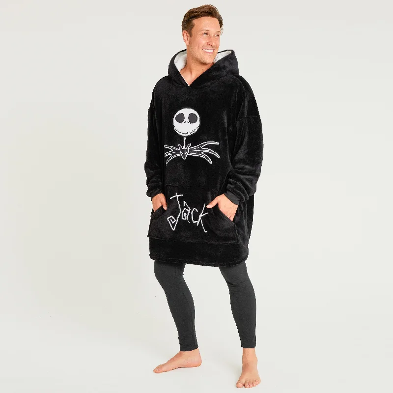 Disney Oversized Blanket Hoodie for Women - Black Jack Skellington Hoodie with Hood Adjustable Protection