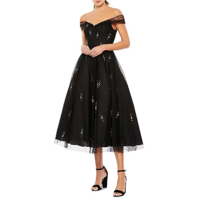 Ieena for Mac Duggal Womens Embelleshed Mid Calf Cocktail And Party Dress Tunics Bridal satin