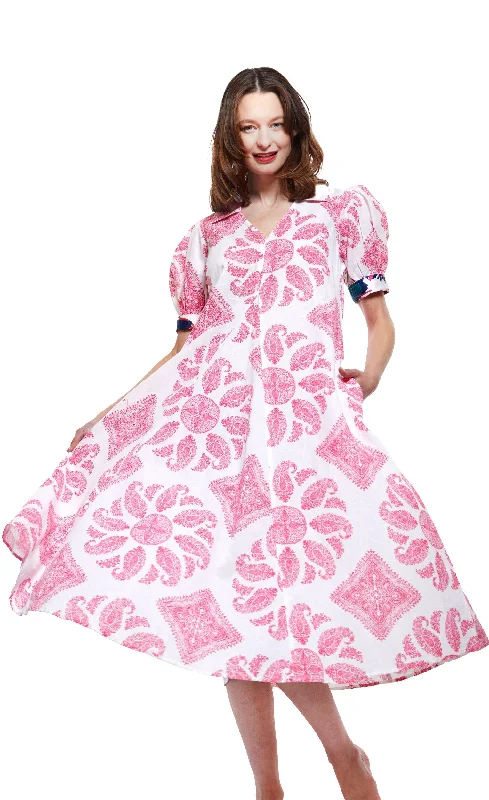 Montauk Dress in Pink And White Paisley Tunics Trendy modern