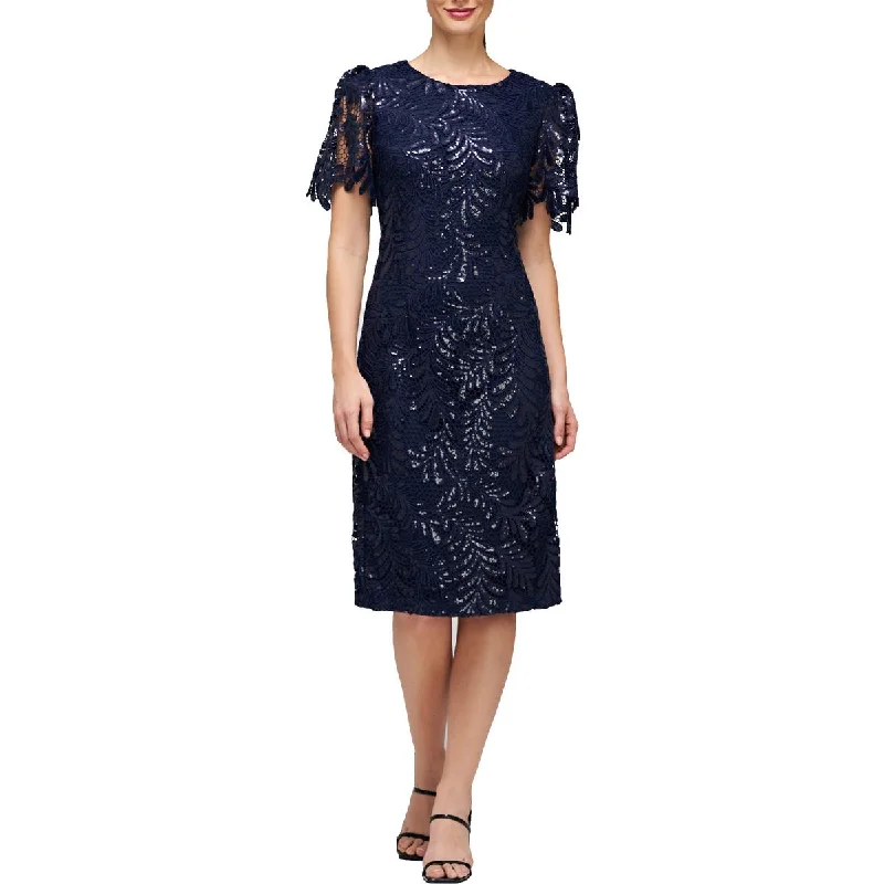 JS Collections Womens Lace Sequin Cocktail And Party Dress Satin Halter Glamorous