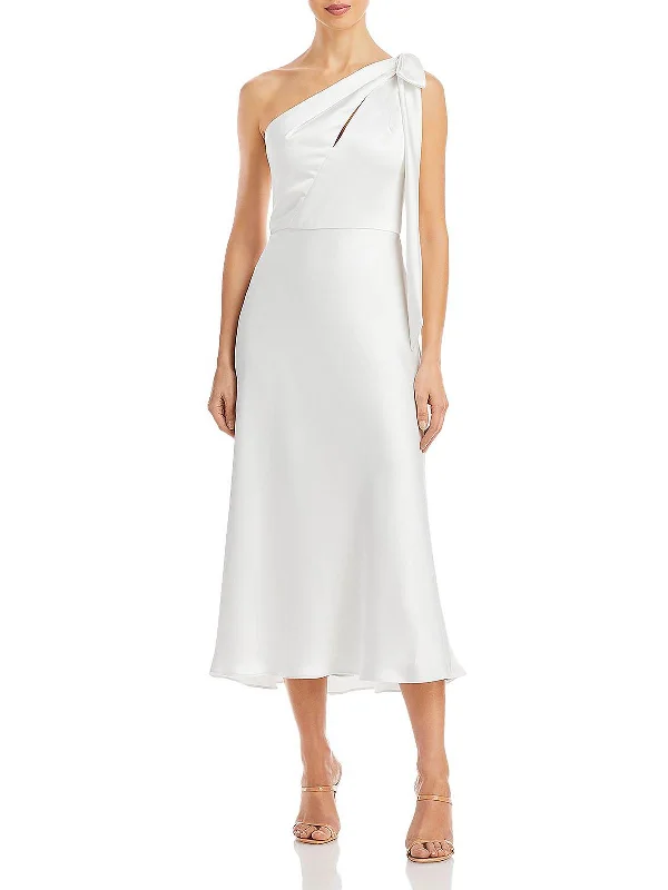 Womens Satin Bow Trim Evening Dress Tunics Winter warm