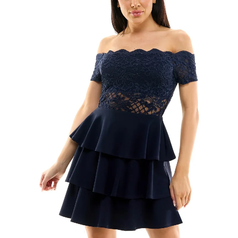 City Studios Womens Juniors Lace Mini Cocktail And Party Dress Tunics Lace romantic