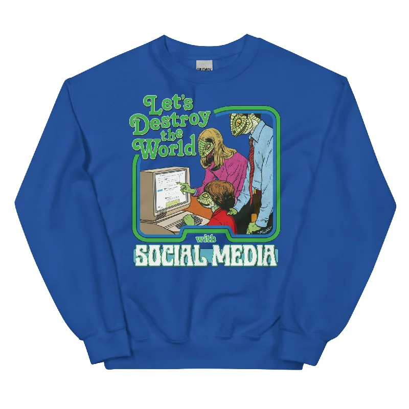 Let’s Destroy the World With Social Media Lizard People Sweatshirt Hoodie with Raglan Sleeves Sporty Comfortable