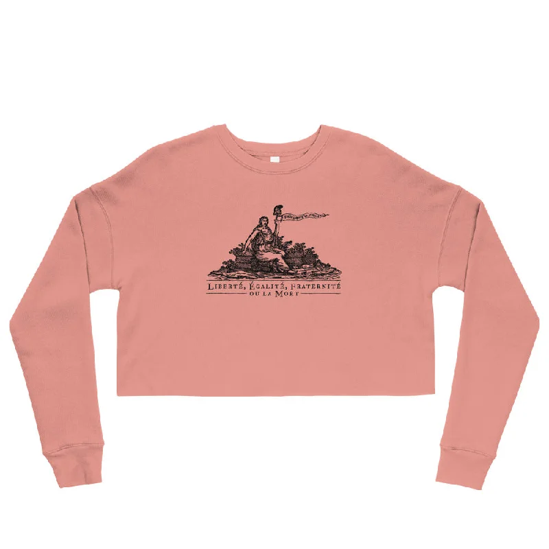 Liberte Equalite Fraternite ou la Mort Crop Sweatshirt Hoodie with Hem Raw Edge Edgy Unfinished