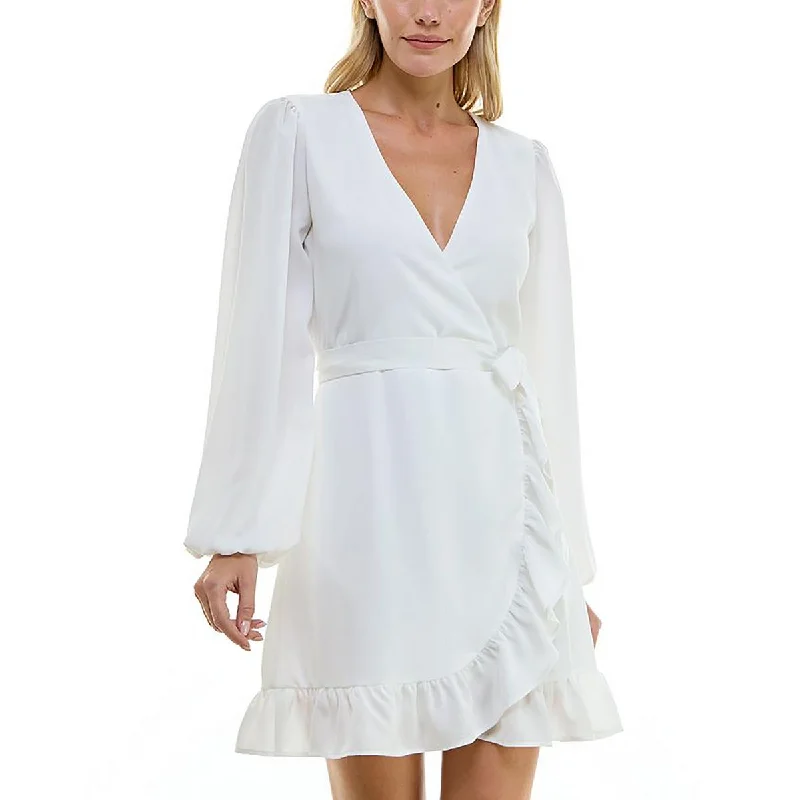 Jolt Womens Juniors Faux Wrap Mini Cocktail And Party Dress Tunics Cozy comfortable
