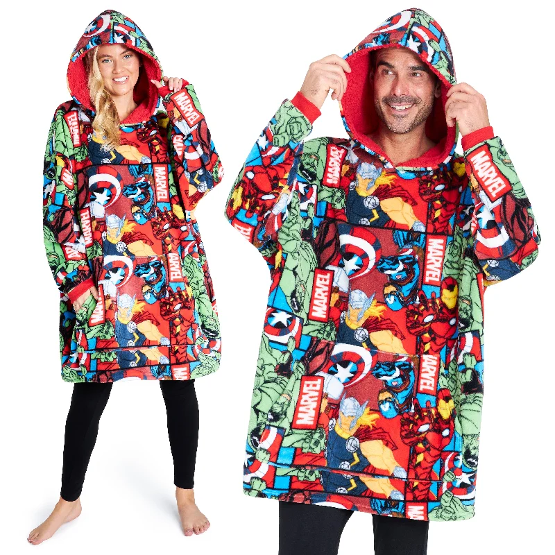 Marvel Oversized Hoodie Blanket for Men -  Marvel AOP Hoodie with Hem Frayed Vintage Worn