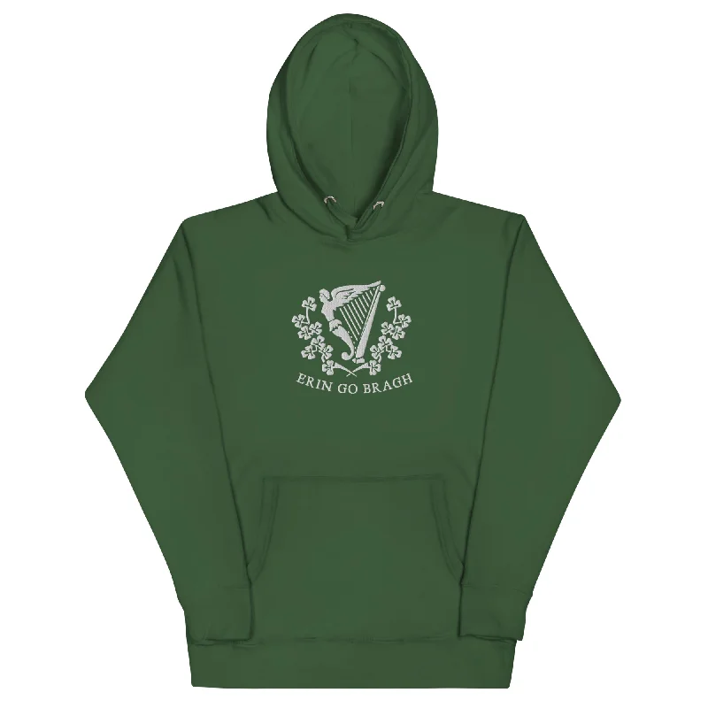 Erin Go Bragh Harp Embroidered Hoodie Hoodie with Metallic Shiny Futuristic
