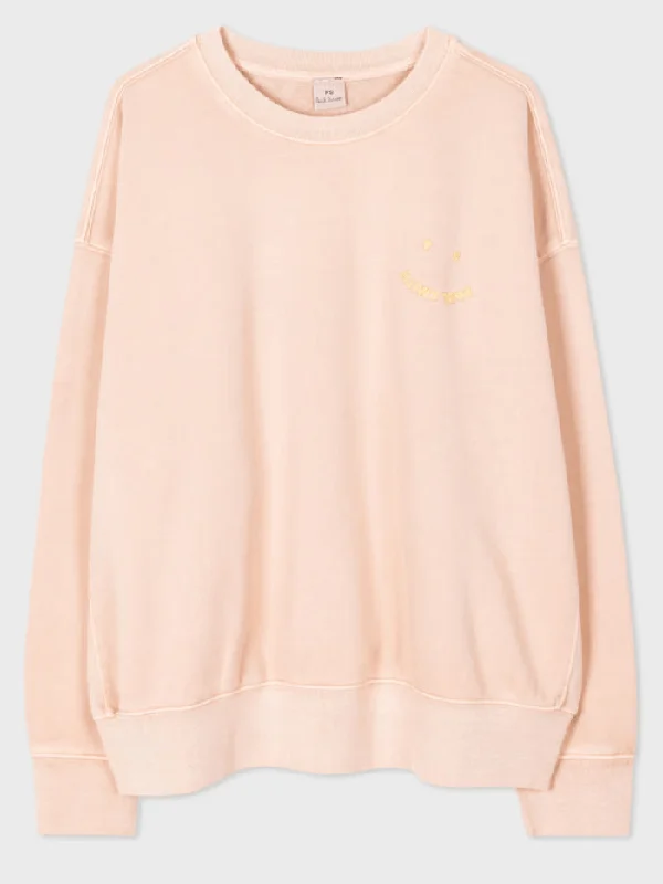 Paul Smith Acid Wash Happy Sweatshirt In Biscuit W2R-185VE-M21169.21 Hoodie with Drop Shoulder Relaxed Streetwear