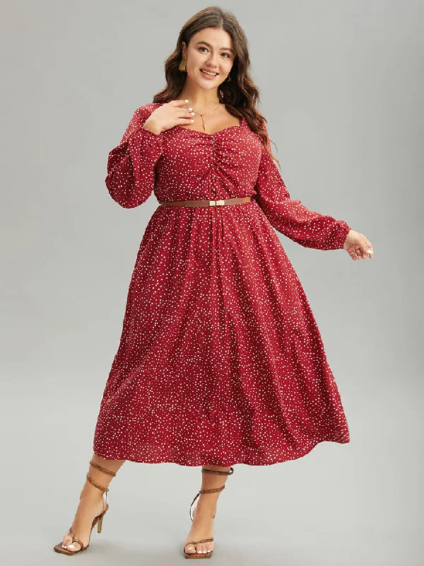 Polka Dot Ruched Overlap Collar Pocket Dress Tunics Ceremony elegant
