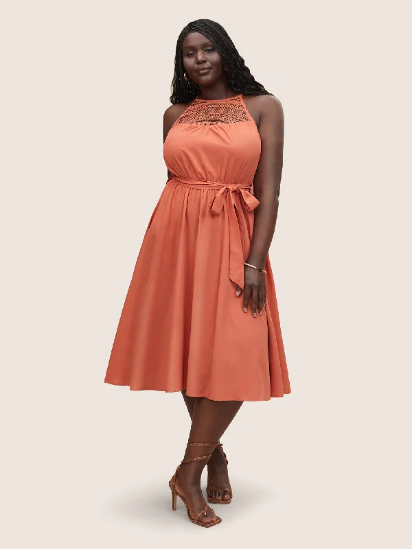 Supersoft Essentials Halter Lace Panel Belted Dress Tunics New arrival