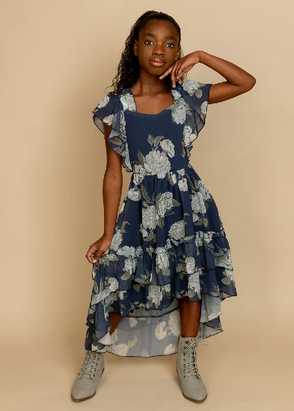 Dimia Dress in Large Navy Floral Tunics Bridal satin