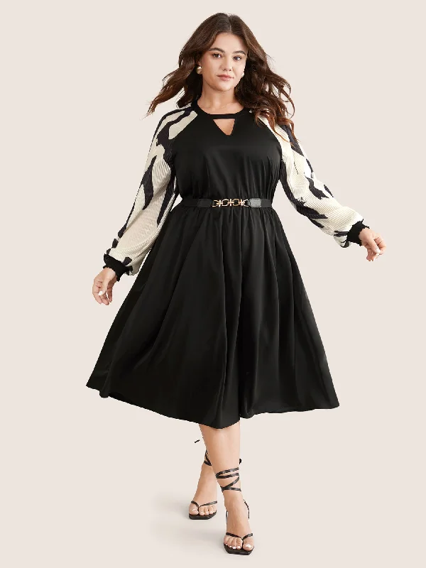 Colorblock Keyhole Pleated Detail Shirred Dress Tunics Bestseller popular