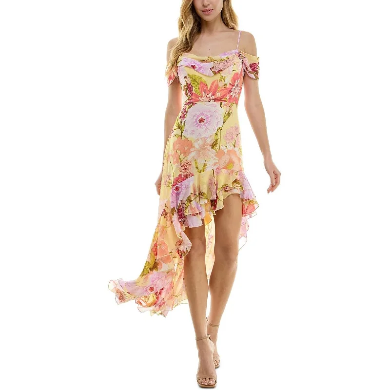 City Studio Womens Juniors Floral Print Chiffon Cocktail And Party Dress Tunics Chic fashionable