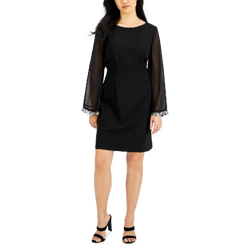 Connected Apparel Womens Petites Sheer Sleeves Sequined Cocktail and Party Dress Tunics Seasonal trendy