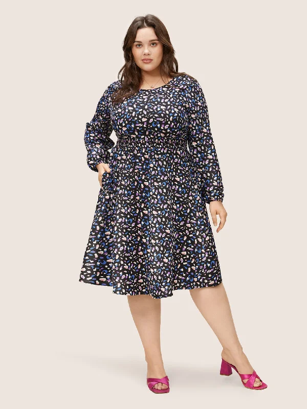 Colored Leopard Print Elastic Cuffs Shirred Dress Tunics Review highly