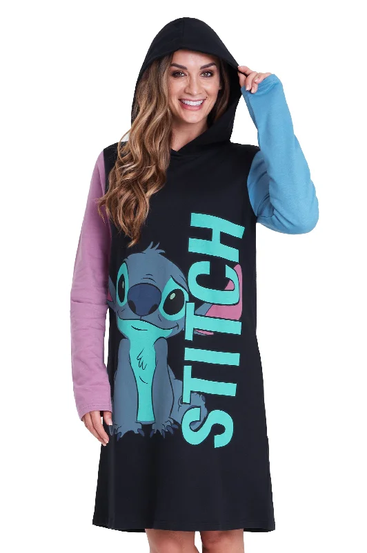 Disney Jumper Dresses for Women, Ladies Sweatshirt Dress, Stitch Gifts Hoodie with Hem Frayed Vintage Worn