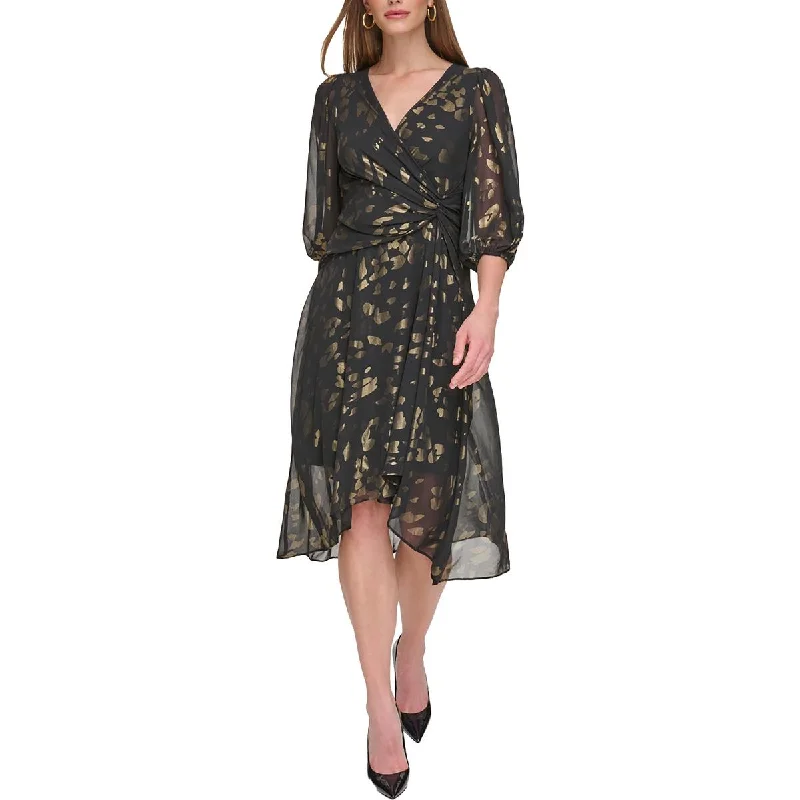 DKNY Womens Printed Chiffon Cocktail And Party Dress Mermaid Tail Wedding