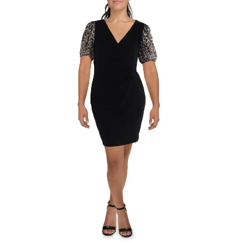 DKNY Womens Puff Sleeve Knee-Length Cocktail And Party Dress Peplum Ruffle Cocktail