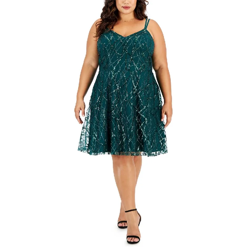 City Studio Womens Plus Sequined Knee Length Cocktail And Party Dress Crew Neckline Casual