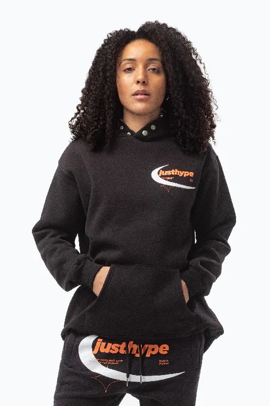 Justhype Womens Black Oval Cropped Hoodie Hoodie with Puffed Sleeves Voluminous Trendy
