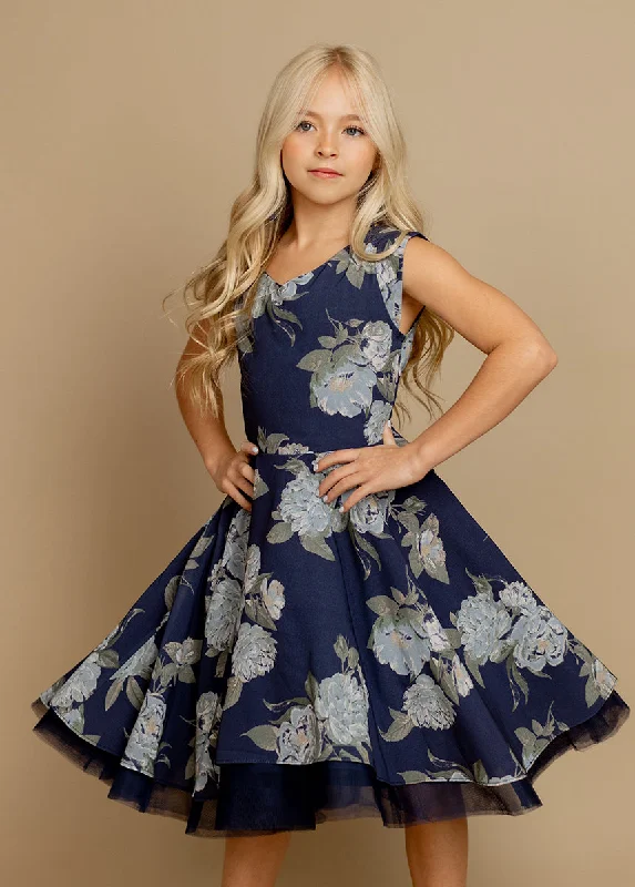Lezah Petticoat Dress in Large Navy Floral Shift Classic Vintage