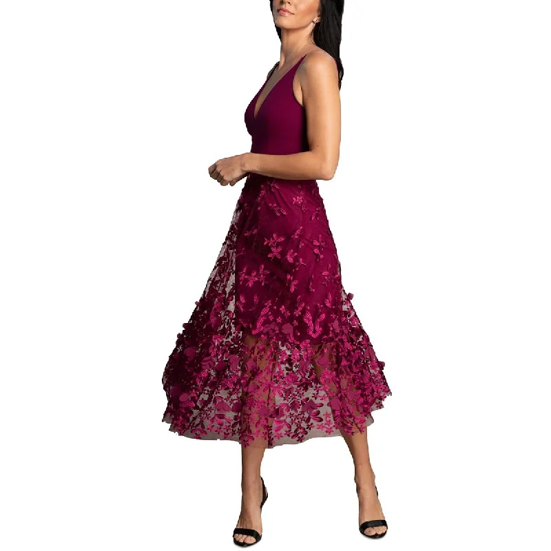 Dress The Population Womens Darleen Deep-V Applique Cocktail and Party Dress Tunics Short Trendy
