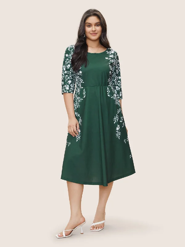 Silhouette Floral Print Pocket Elastic Waist Dress Tunics New arrival