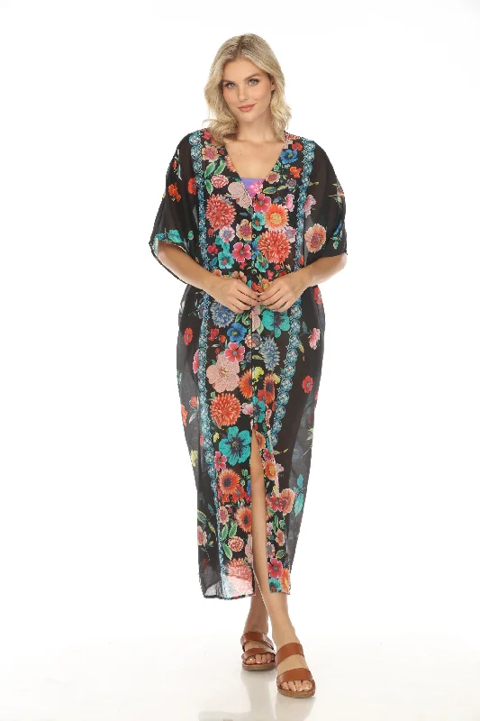 Johnny Was Evening Palace V-Neck Swim Cover-Up Kaftan Dress CSW5223-N Tunics Solid Classic