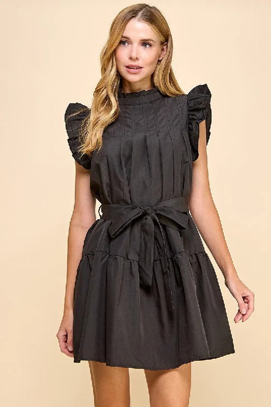 RUFFLE MOCK NECK DRESS Tunics Bridal satin