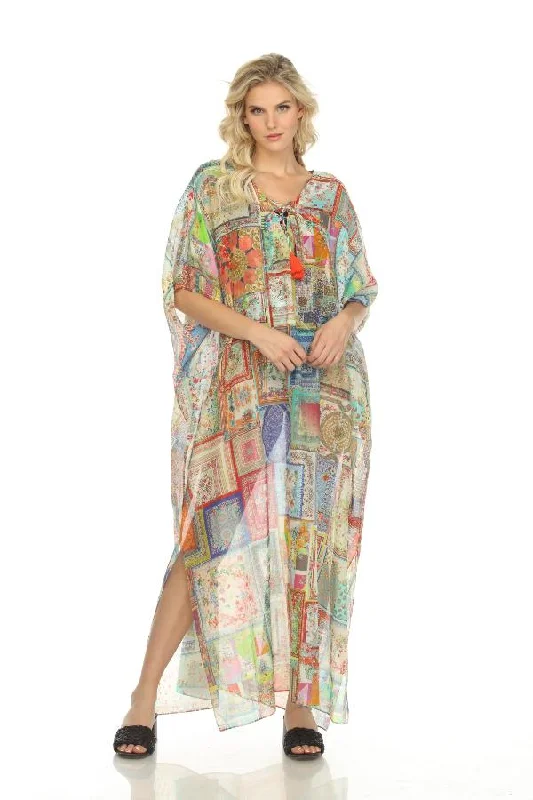Johnny Was Bella Lace-Up Swim Cover-Up Maxi Kaftan Dress Boho Chic CSW5822AF Tunics Chic elegant