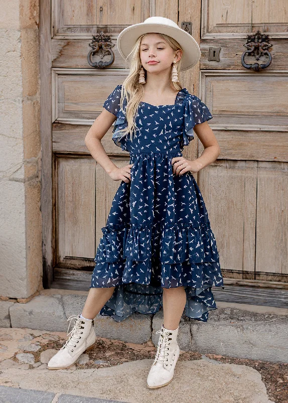 Dimia Dress Navy Bird Floral Tunics Sophisticated sleek