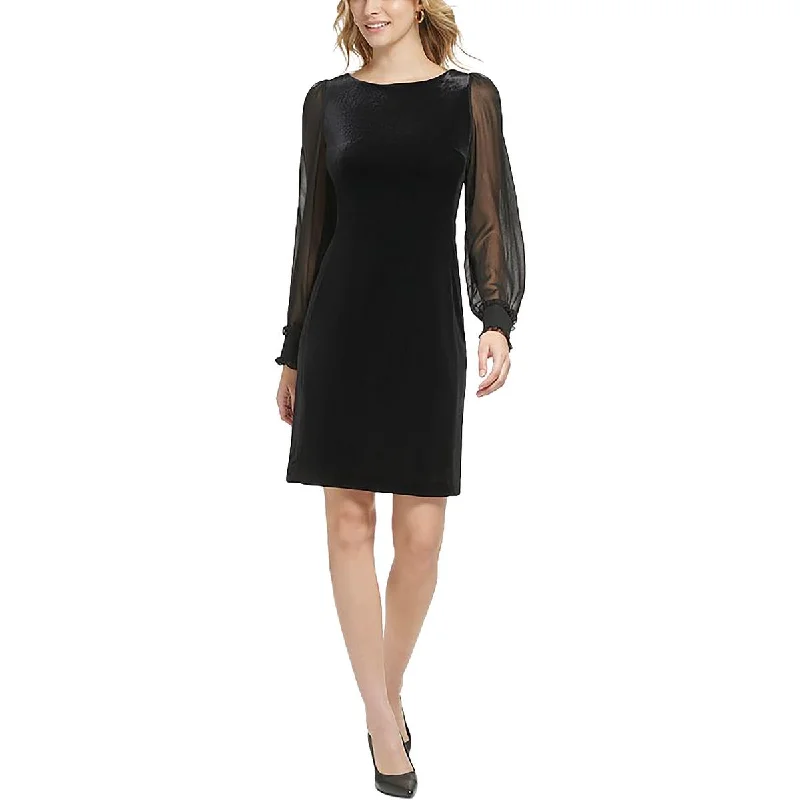 Karl Lagerfeld Paris Womens Velvet Mini Cocktail And Party Dress Crew Neckline Sporty