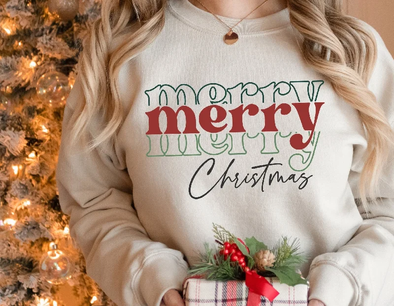 Classic Merry Christmas Woman's Sweatshirt Hoodie with Longline Fit Extended Stylish