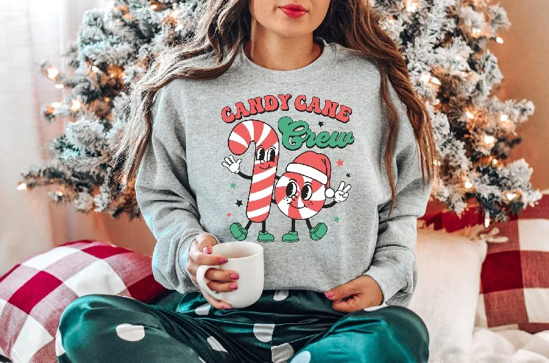 Woman's Candy Cane Christmas Crew Family Matching Shirts Sweatshirts Mommy and Me Candy Cane Crew Hoodie with Gradient Ombre Colorful