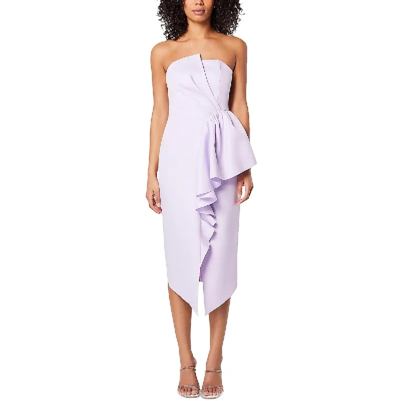 Elliatt Womens Reception Ruffled Midi Cocktail And Party Dress Tunics Bridal satin