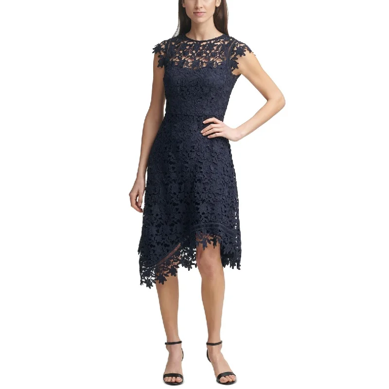 Eliza J Womens Lace Overlay Asymmetric Cocktail And Party Dress Tunics Denim casual