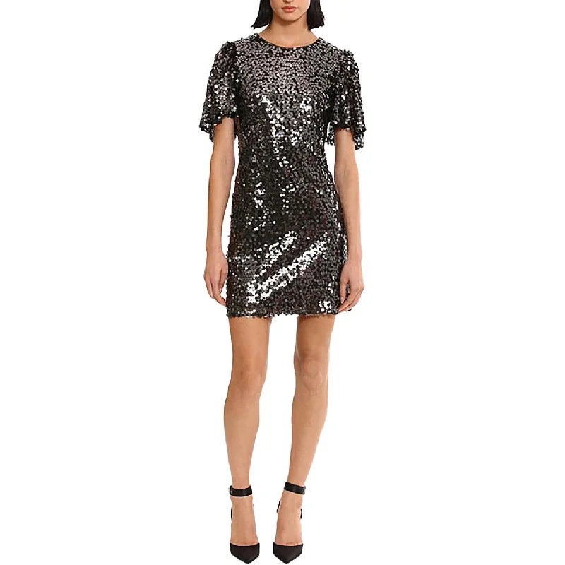 Donna Morgan Womens Mini Sequined Cocktail And Party Dress Turtleneck Neckline Stylish