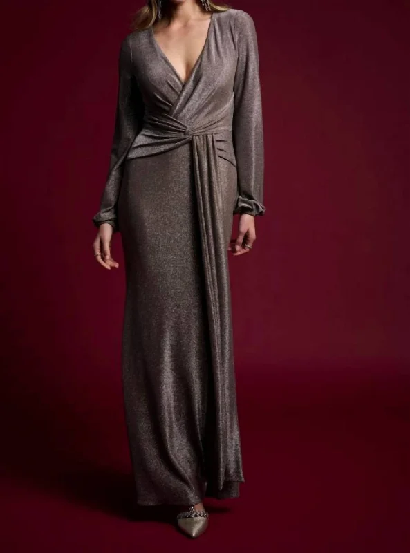 Glittery Long Sleeve Evening Dress In Taupe Tunics Lace romantic