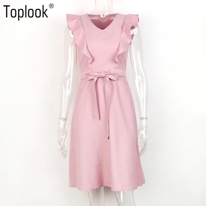 Pink Ruffles Bandage Summer Dress Women 2022 New Sleeveless Knee Length Zipper Vestidos Sexy Elegant Party Dresses Tunics Distressed trendy