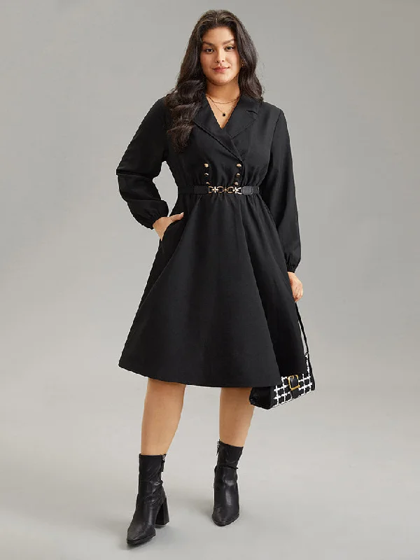Static-Free Suit Collar Button Detail Elastic Waist Dress Tunics Velvet soft