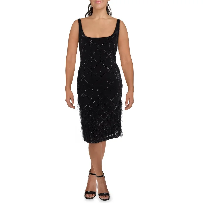 Donna Karan Womens Sequined Knee-Length Cocktail And Party Dress Crew Neckline Sporty