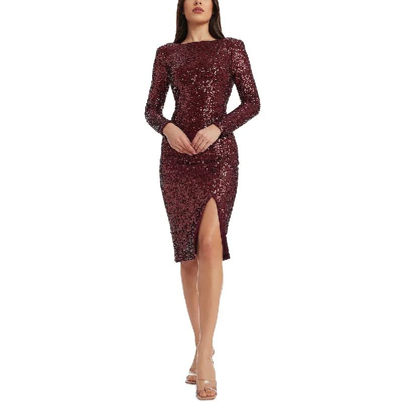 Dress The Population Womens Erin Sequined Mesh Cocktail And Party Dress Tunics Solid Classic