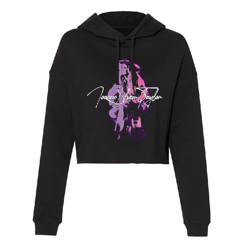 Joanne Shaw Taylor Logo Lightweight Crop Hooded Sweatshirt (Women) Hoodie with Front Slit Layering Stylish