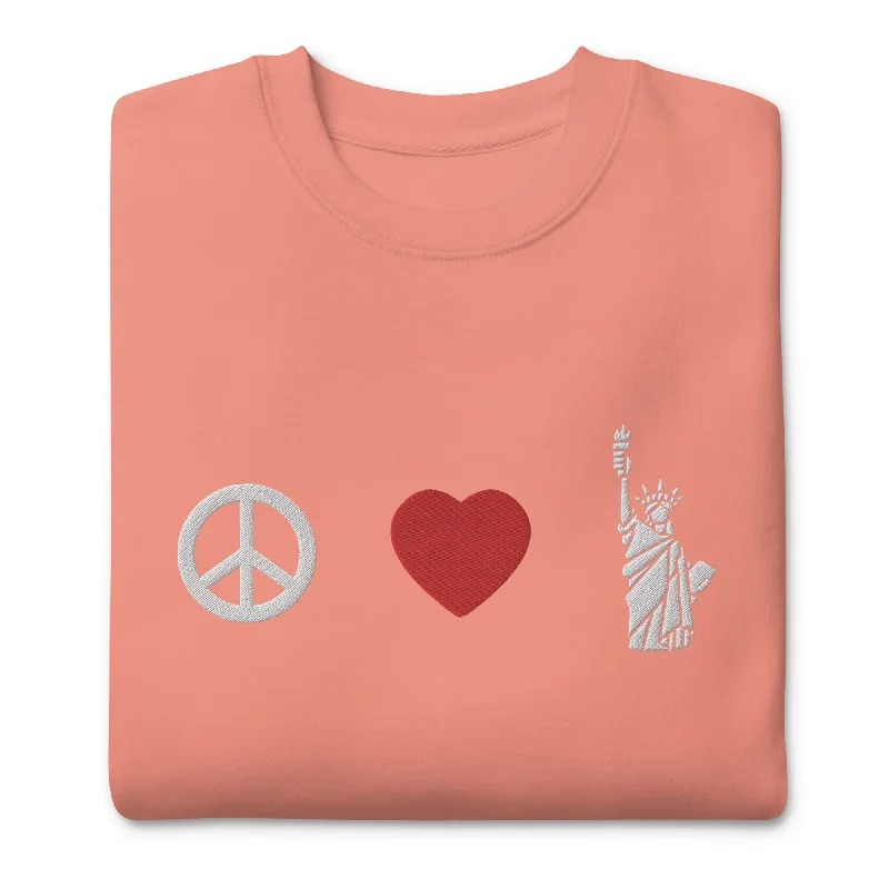 Peace Love Liberty Embroidered Crewneck Sweatshirt Hoodie with High Neck Warm Protective