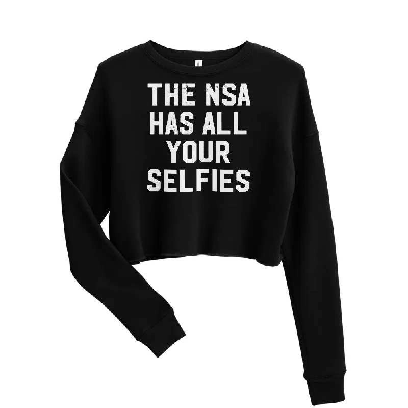 The NSA Has All Your Selfies Crop Sweatshirt Hoodie with Button Placket Classic Preppy