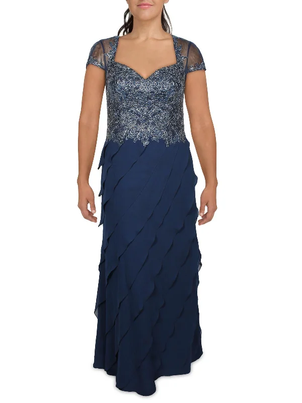 Womens Chiffon Embellished Evening Dress Off-the-shoulder Chic Trendy