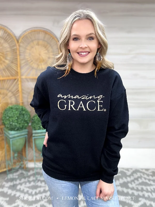 Amazing Grace Graphic Sweatshirt Hoodie with Set-In Sleeves Structured Classic