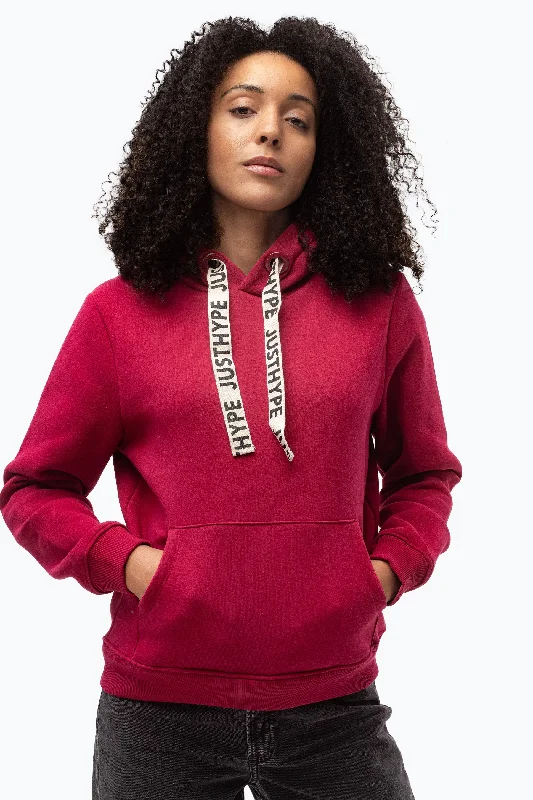 Hype Womens Burgundy Drawstring Hoodie Hoodie with Hem Frayed Vintage Worn