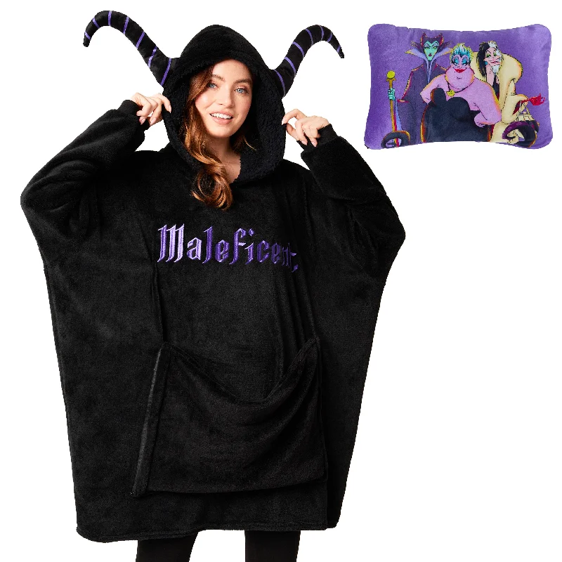 Disney Blanket Hoodie - Adults 2 in 1 Oversized Fleece Hoodie - Maleficent Hoodie with Tied Waist Feminine Flattering